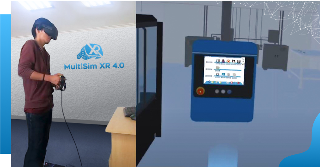Trabajador practicando el uso de un equipo industrial usando lentes de  Realidad Virtual